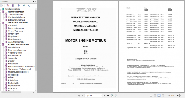 Fendt Deutz Motor Engine 912 913 Workshop Manual German 1