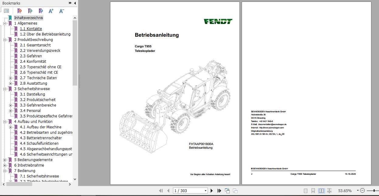 Fendt Telehandler T955 Operation Manual German 1