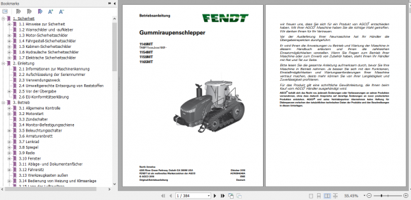 Fendt Tractor 1000 MT Operator Technical Data Workshop Manual German 1