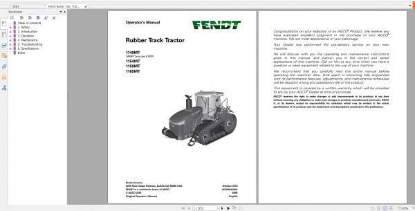 Fendt Tractor 1000 Mt Operation Manual Workshop Manual EN 4