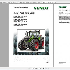 Fendt Tractor 1000 Vario Gen2 VIN 536 539 Diagram Operation Manual Workshop Manual EN 1