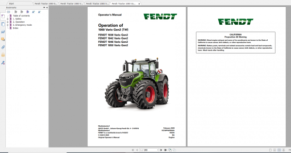 Fendt Tractor 1000 Vario Gen2 VIN 536 539 Diagram Operation Manual Workshop Manual EN 3