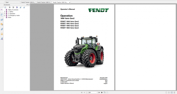 Fendt Tractor 1000 Vario Gen2 VIN 536 539 Diagram Operation Manual Workshop Manual EN 4