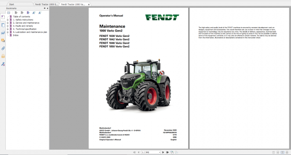 Fendt Tractor 1000 Vario Gen2 VIN 536 539 Diagram Operation Manual Workshop Manual EN 5