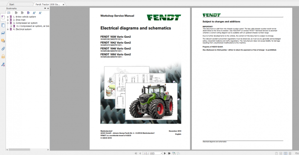 Fendt Tractor 1000 Vario Gen2 VIN 536 539 Diagram Operation Manual Workshop Manual EN 6