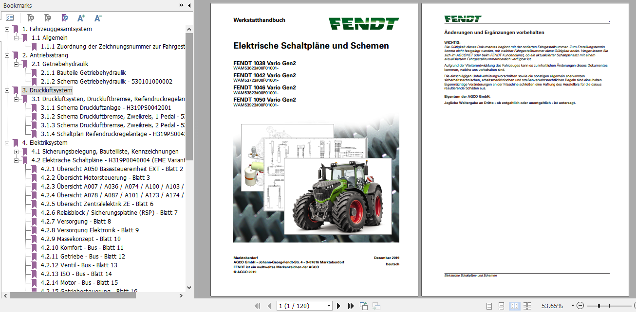 Fendt Tractor 1000 Vario Gen2 VIN 536 539 Operator Diagrams Workshop Manual German 1