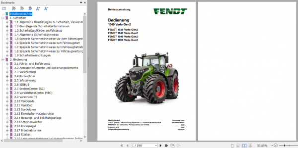 Fendt Tractor 1000 Vario Gen2 VIN 536 539 Operator Diagrams Workshop Manual German 3