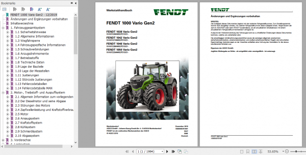 Fendt Tractor 1000 Vario Gen2 VIN 536 539 Operator Diagrams Workshop Manual German 4