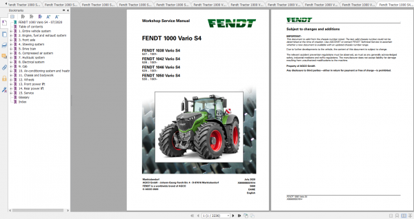 Fendt Tractor 1000 Vario S4 VIN 527 530 Diagram Operation Manual Workshop Manual EN 1