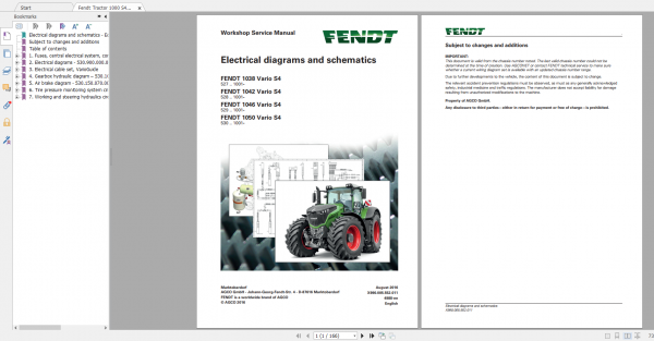 Fendt Tractor 1000 Vario S4 VIN 527 530 Diagram Operation Manual Workshop Manual EN 10