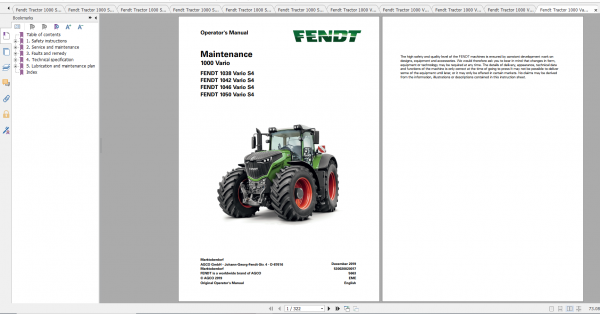 Fendt Tractor 1000 Vario S4 VIN 527 530 Diagram Operation Manual Workshop Manual EN 2