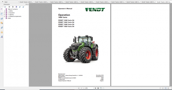 Fendt Tractor 1000 Vario S4 VIN 527 530 Diagram Operation Manual Workshop Manual EN 3