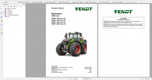Fendt Tractor 1000 Vario S4 VIN 527 530 Diagram Operation Manual Workshop Manual EN 4