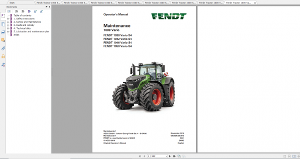 Fendt Tractor 1000 Vario S4 VIN 527 530 Diagram Operation Manual Workshop Manual EN 5