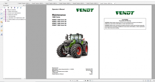 Fendt Tractor 1000 Vario S4 VIN 527 530 Diagram Operation Manual Workshop Manual EN 6
