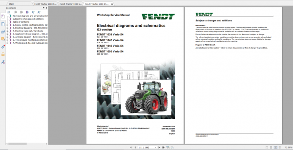 Fendt Tractor 1000 Vario S4 VIN 527 530 Diagram Operation Manual Workshop Manual EN 8