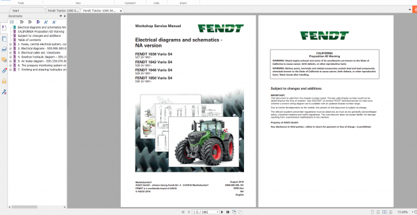 Fendt Tractor 1000 Vario S4 VIN 527 530 Diagram Operation Manual Workshop Manual EN 9