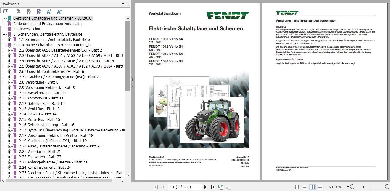 Fendt Tractor 1000 Vario S4 VIN 527 530 Operator Diagrams Workshop Manual German 1