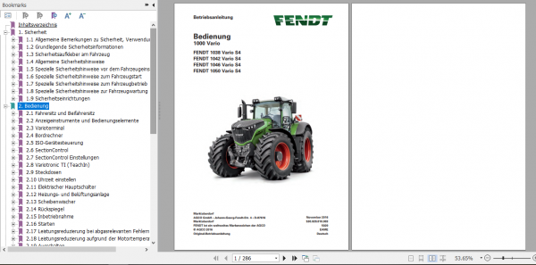 Fendt Tractor 1000 Vario S4 VIN 527 530 Operator Diagrams Workshop Manual German 2