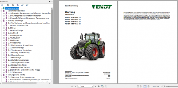 Fendt Tractor 1000 Vario S4 VIN 527 530 Operator Diagrams Workshop Manual German 3