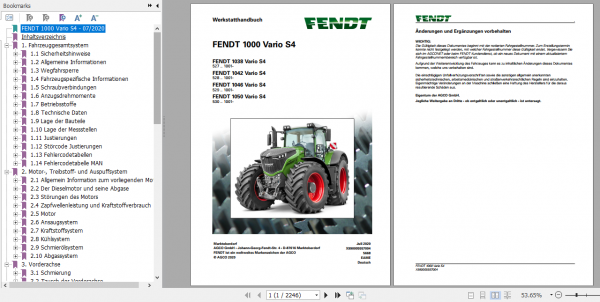 Fendt Tractor 1000 Vario S4 VIN 527 530 Operator Diagrams Workshop Manual German 5
