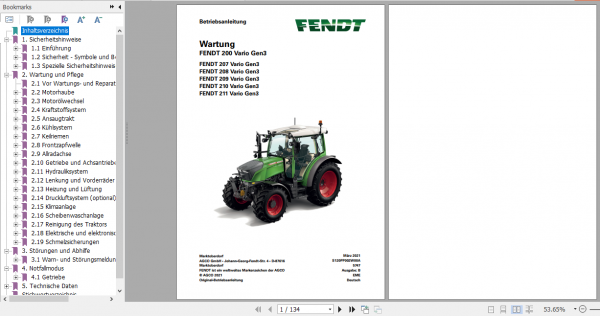 Fendt Tractor 200 Vario Gen 3 Operation Maintenance Manual German 1
