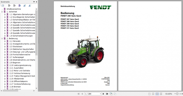 Fendt Tractor 200 Vario Gen 3 Operation Maintenance Manual German 2