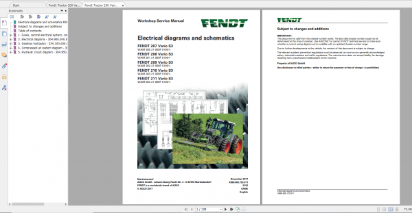 Fendt Tractor 200 Vario S3 VIN 300 304 Diagram Operator Workshop Manual EN 1