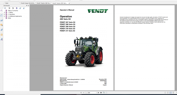 Fendt Tractor 200 Vario S3 VIN 300 304 Diagram Operator Workshop Manual EN 4