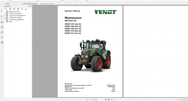 Fendt Tractor 200 Vario S3 VIN 300 304 Diagram Operator Workshop Manual EN 5