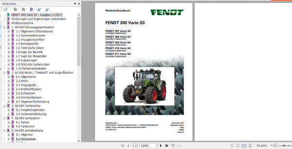Fendt Tractor 200 Vario S3 Workshop Manual German 1