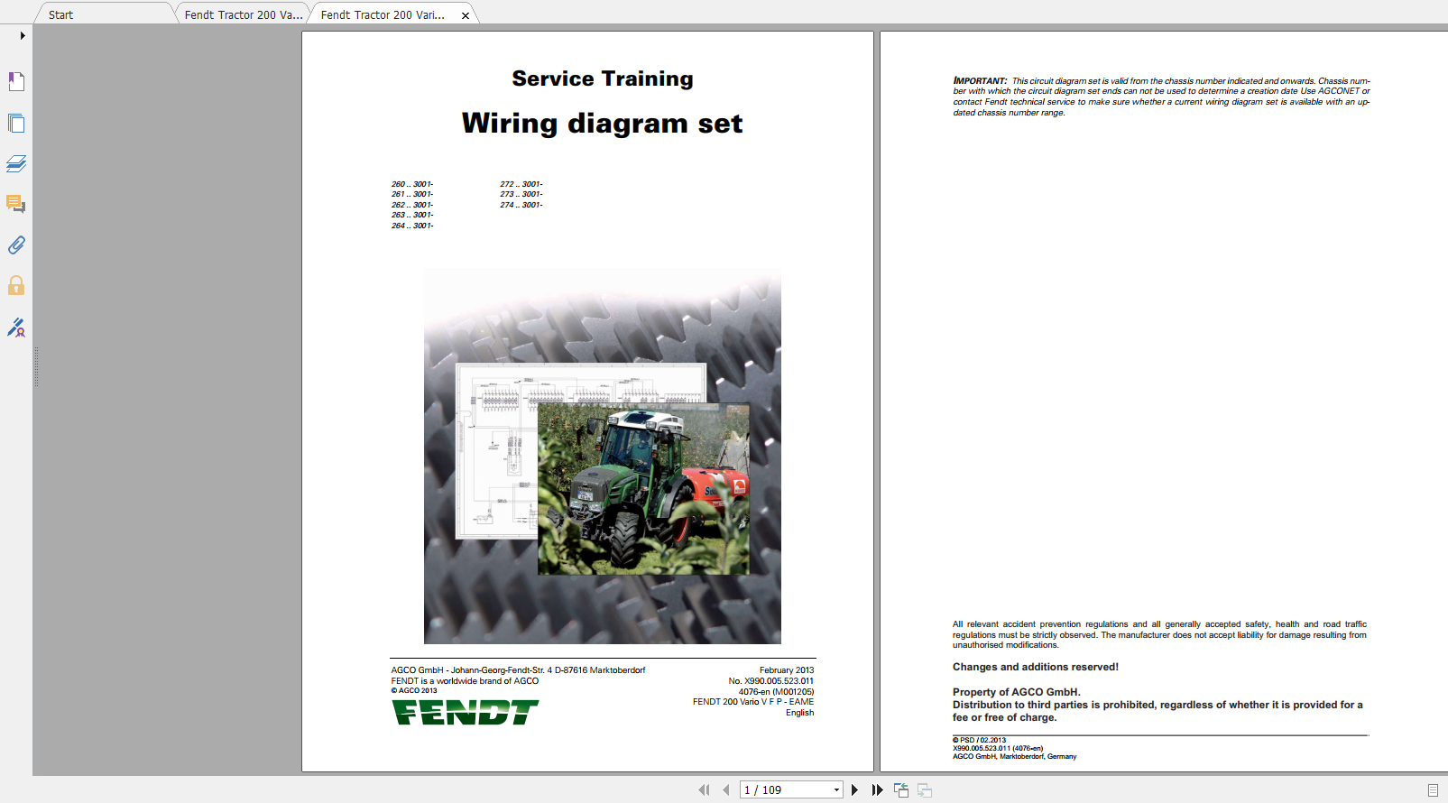 Fendt Tractor 200 Vario VFP Com3 VIN 260 264 272 274 Diagram Operator Workshop Manual EN 1