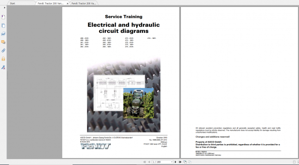 Fendt Tractor 200 Vario VFP Com3 VIN 260 264 272 274 Diagram Operator Workshop Manual EN 2