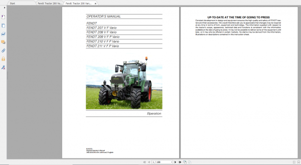 Fendt Tractor 200 Vario VFP Com3 VIN 260 264 272 274 Diagram Operator Workshop Manual EN 3