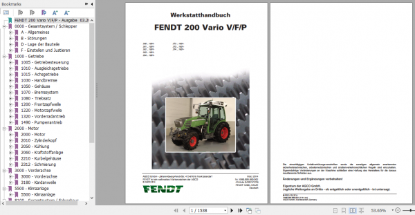 Fendt Tractor 200 Vario VFP Com3 VIN 260 274 Operator Diagram Workshop Manual German 2