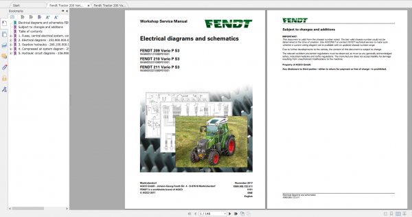 Fendt Tractor 200 Vario VFP S3 VIN 232 236 239 243 251 253 Diagram Workshop Manual EN 3