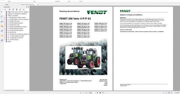 Fendt Tractor 200 Vario VFP S3 VIN 232 236 239 243 251 253 Diagram Workshop Manual EN 4