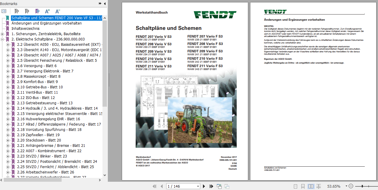 Fendt Tractor 200 Vario VFP S3 VIN 232 253 Operator Diagram Workshop Manual German 6