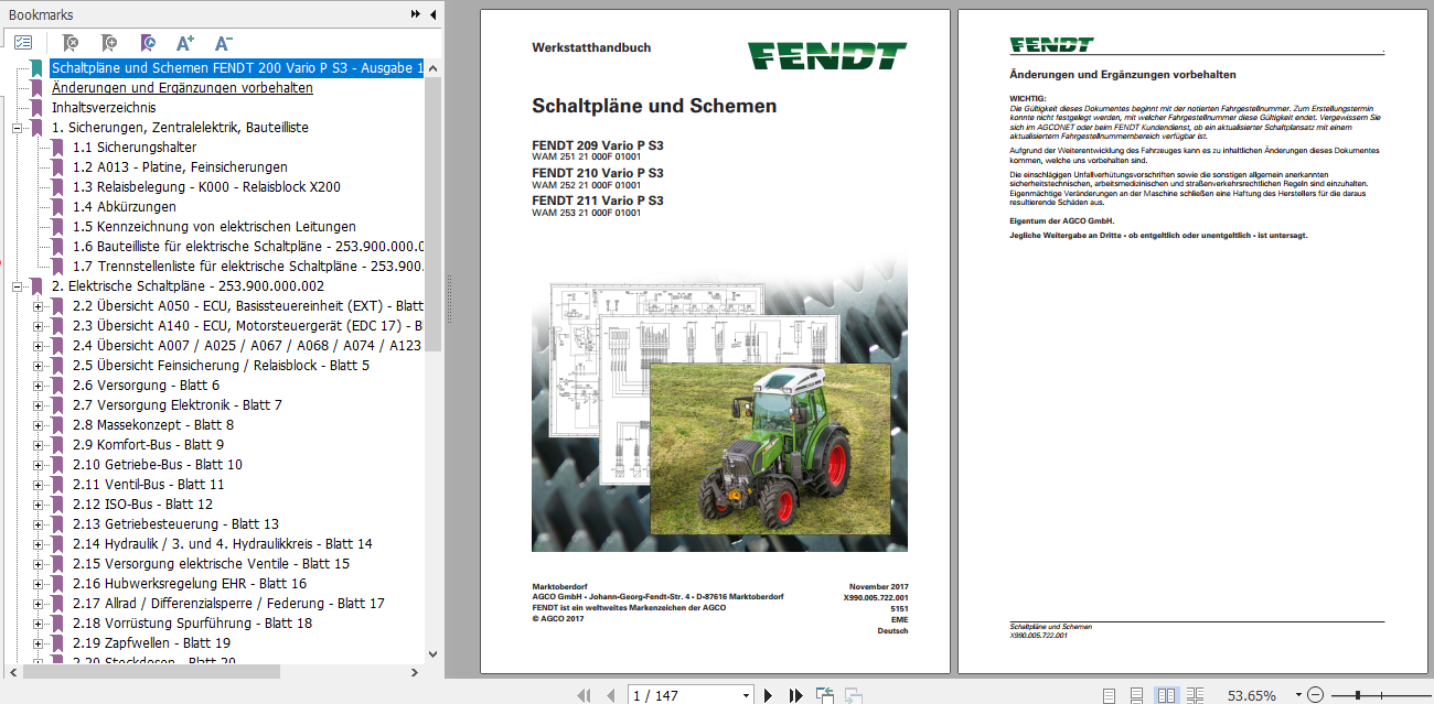 Fendt Tractor 200 Vario VFP S3 VIN 232 253 Operator Diagram Workshop Manual German 8