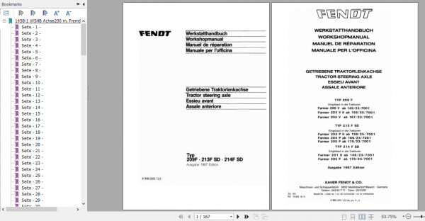 Fendt Tractor 209F 213F SD 214 SD Workshop Manual German 1