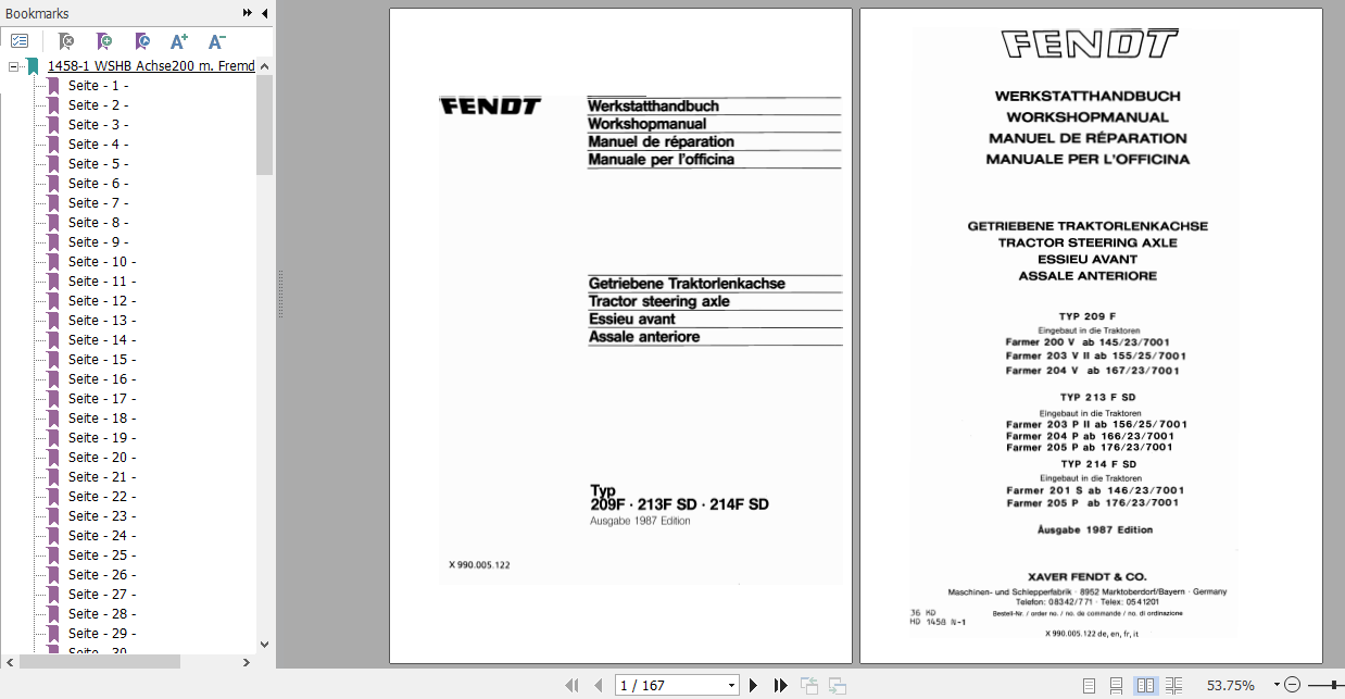 Fendt Tractor 209F 213F SD 214 SD Workshop Manual German 1