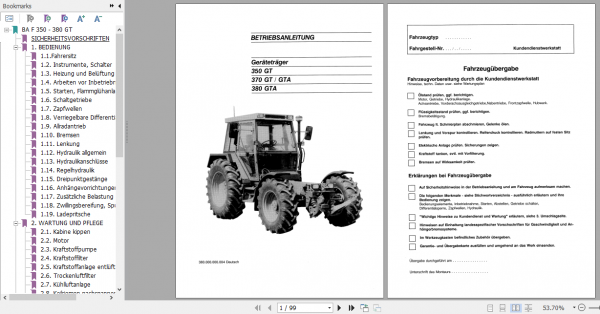 Fendt Tractor 300 GT VIN 148 395 Operator Technical Data Workshop Manual German 2