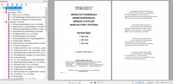Fendt Tractor 300 GT VIN 148 395 Operator Technical Data Workshop Manual German 5