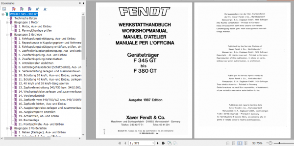 Fendt Tractor 300 GT VIN 148 395 Operator Technical Data Workshop Manual German 7