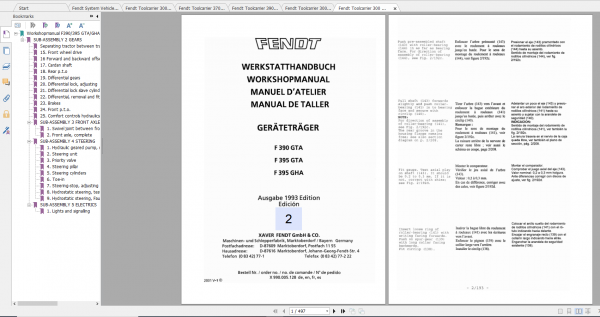 Fendt Tractor 300 Gt VIN 148 149 345 395 Diagram Operation Manual Workshop Manual EN 1