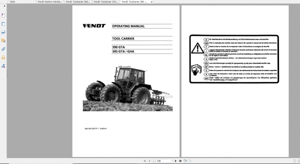 Fendt Tractor 300 Gt VIN 148 149 345 395 Diagram Operation Manual Workshop Manual EN 3