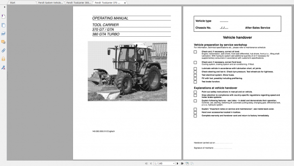 Fendt Tractor 300 Gt VIN 148 149 345 395 Diagram Operation Manual Workshop Manual EN 4