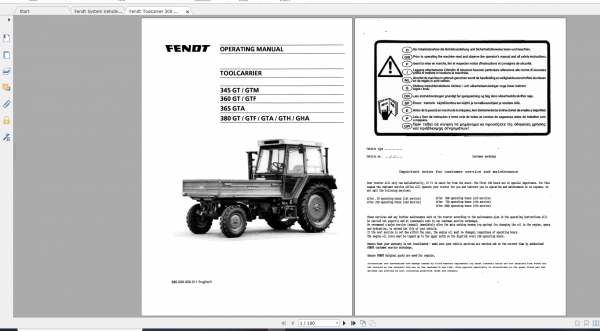 Fendt Tractor 300 Gt VIN 148 149 345 395 Diagram Operation Manual Workshop Manual EN 5