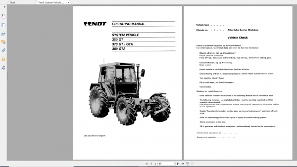 Fendt Tractor 300 Gt VIN 148 149 345 395 Diagram Operation Manual Workshop Manual EN 6
