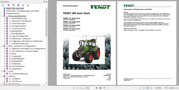 Fendt Tractor 300 Vario GEN4 351 354 Operator Diagram Workshop Manual German 1